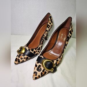 Coach Women's Leopard Waverly Pump with Signature Buckle Size 6B